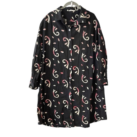 Marketplace Handwork of India Black Button Down Boho Dress Shirt Embroidered 1W - Picture 1 of 6